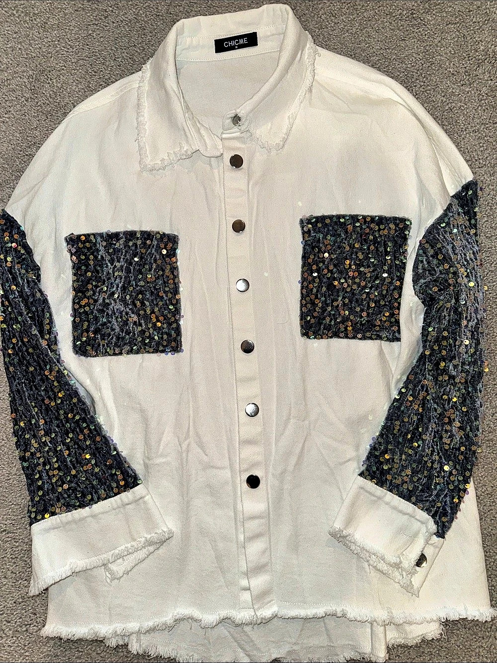 Denim Embellished White Jacket